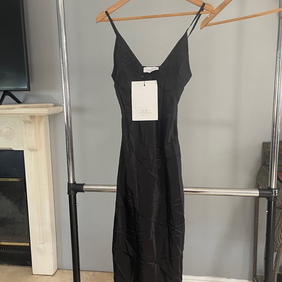 Sleeper Women's Black Silk Satin Slip Dress V-Neck Midi Length sz XS NWT 90s Y2K - Picture 1 of 5